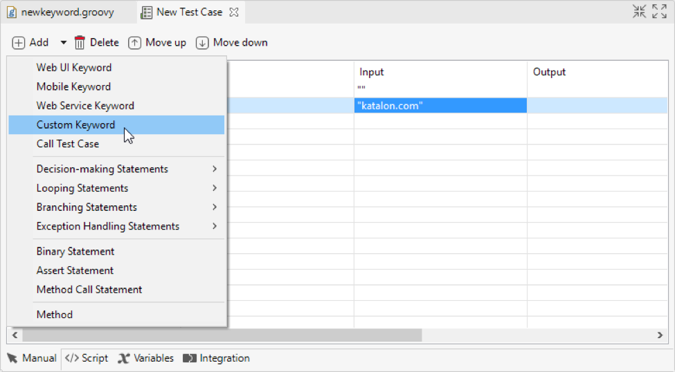 How to create a custom keyword with Katalon Studio